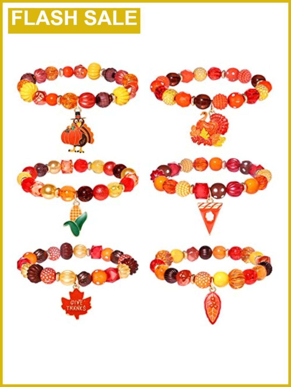 Thanksgiving Beaded Stretch Bracelet Set Stackable Holiday Charm Jewelry for